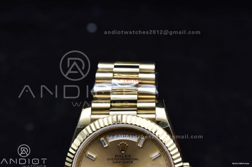 GMF 904L Diamond A3255 Gain YG 723 DayDate President On Weight GoAnywhere Markers Gold Dial Steel 40 V Bracelet 1021